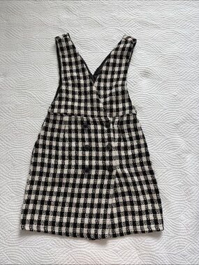 Black and White Tweed Button Front Sleeveless Pinafore Vest Mini Dress